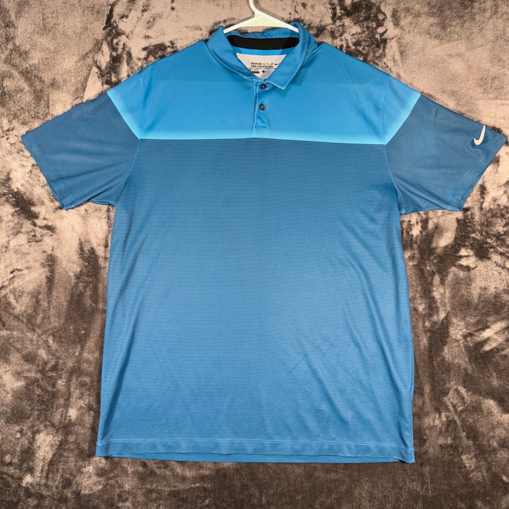 Nike Golf Tour Performance Blue Striped Dri-FIT Polo Shirt Mens Large 802092-413